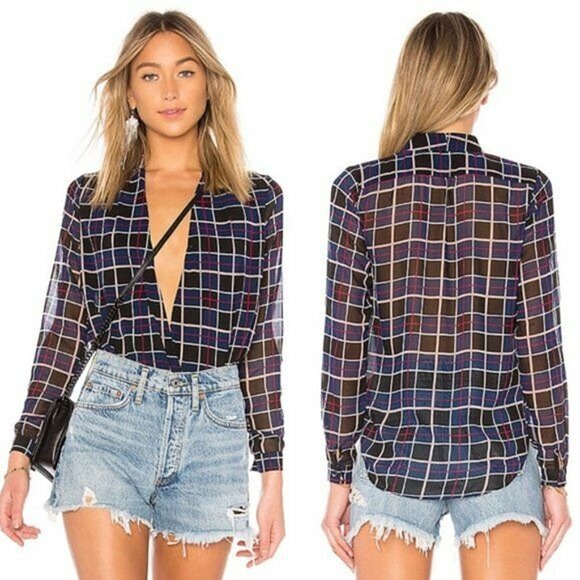 Lovers + Friends Tops - Lovers + Friends Women's Blouse Shirt Small Get Down Plaid Sheer Back